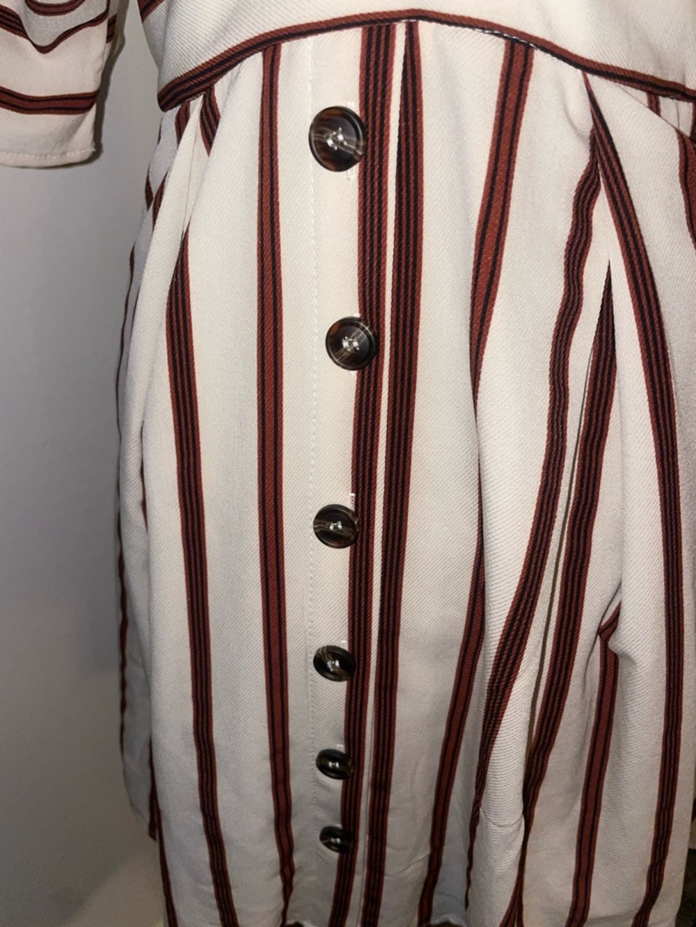 Striped Cream & Deep Red V-Neck Mini Dress - Picture 6 of 7